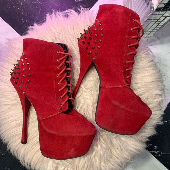SUEDE SPIKE STUDDED STILETTOS PLATFORM BOOTIES - Picture 5 of 8